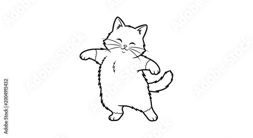 A cartoon cat dancing on two legs.