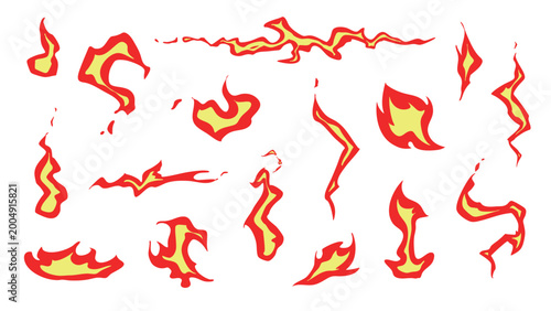 A set of flame effects in various shapes. Simple, editable vector illustrations of fire. An image evoking a spicy flavor