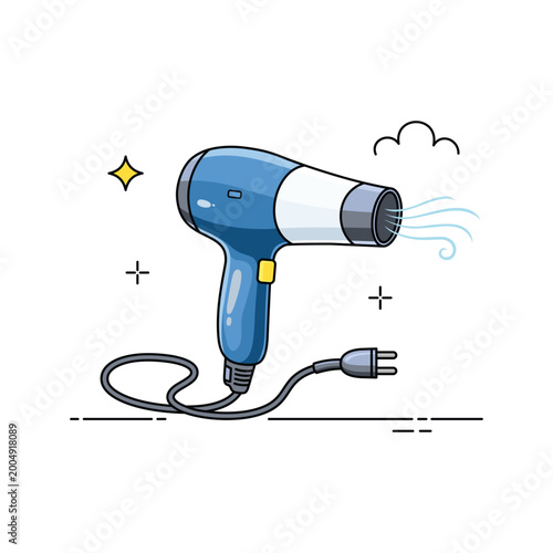 Hair Dryer Electronic Device Isolated on White Background. Modern personal care and beauty tool concept ideal for product advertising, packaging design, website banner, and grooming illustration.