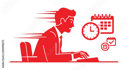 Fotografija Businessman working quickly with clock and calendar icons