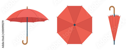 Bild auf Leinwand Modern Umbrella Set with Different Views Flat Style Vector Illustration