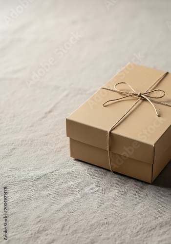 Eco-friendly Kraft Paper Gift Box with Twine Bow on Linen Fabric