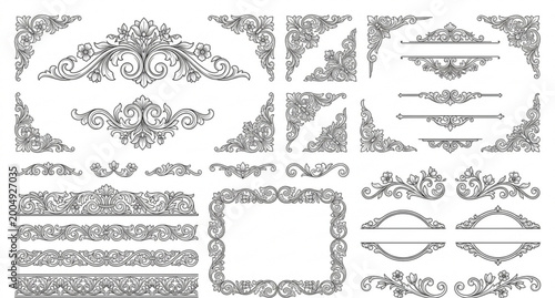 Fotografi Vintage floral ornamental vector set elegant victorian decorative elements for m