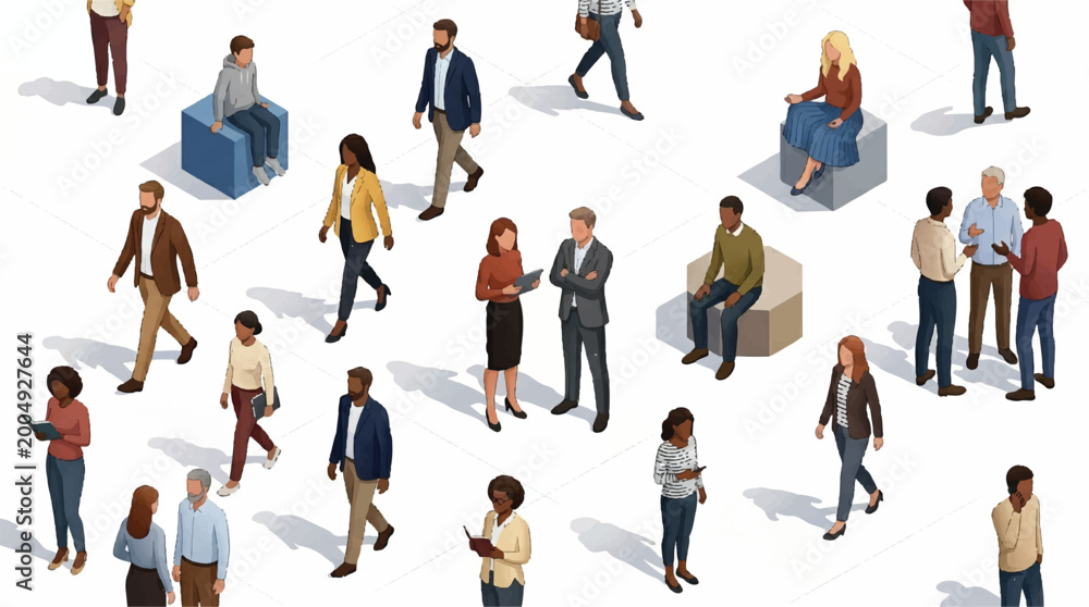 Obraz premium Diverse People Walking Silhouette, Multicultural Community Vector, Inclusive Urban Life Graphic, Diversity in Action Logo