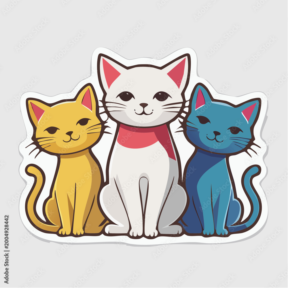 Fototapeta premium Three cartoon cats sitting together