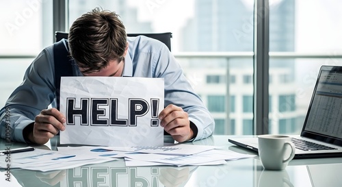 Overwhelmed Businessman Struggling with Work Stress and Problems
