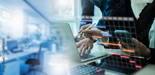 Tableau sur toile Business people professional using tablet with digital workflow interface,repres