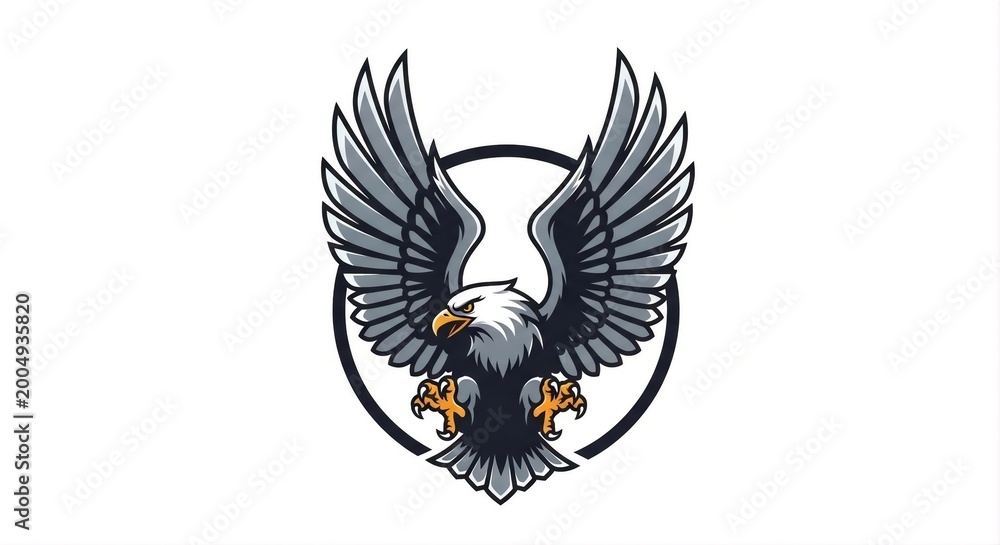 Obraz premium Dynamic Illustration of a Fierce Eagle with Wings Spread Wide in a Protective Emblem