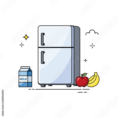 Refrigerator Fridge Appliance Isolated on White Background. Modern home appliance concept ideal for product advertising, e commerce, packaging, website banner, and household equipment illustration.