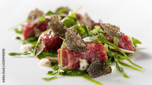 prime beef carpaccio with truffle snow elegance