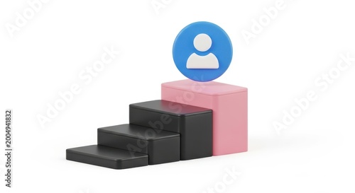 3d illustration of career growth concept with profile icon on top of stairs isolated on white background