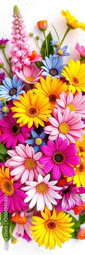 Beautiful bouquet of colorful flowers on white background, vector, illustrations