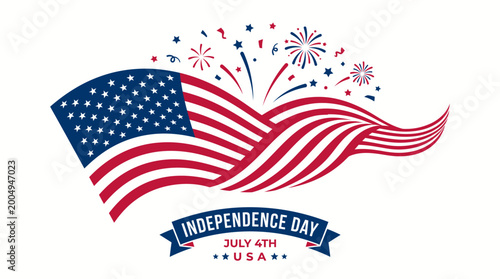 Celebrate Independence Day with a Patriotic American Flag and Fireworks Illustration