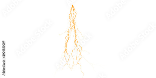Bild auf Leinwand Orange Electric Lightning Bolt Strike Isolated on Black Background for Fire Sto