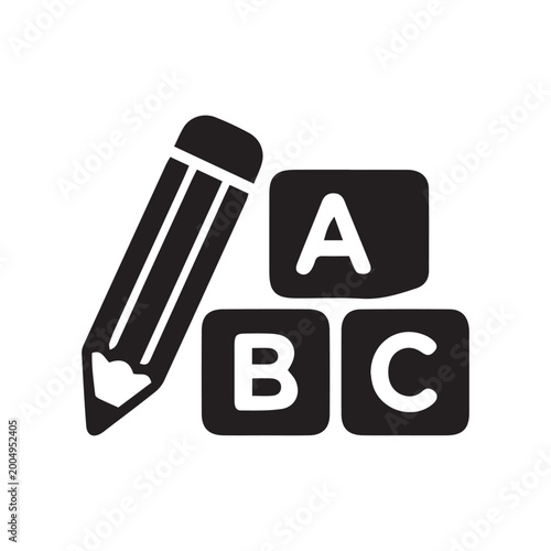 Educational concept with pencil and ABC alphabet blocks icon on white background