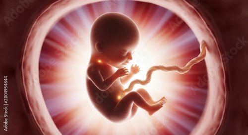 Radiant embryo enveloped in warmth within the womb