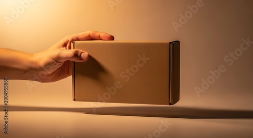 Hand Holding Blank Brown Cardboard Box Mockup for Shipping and Delivery