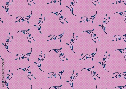 Abstract Blue Floral Hand Draw Pink Dot Background
