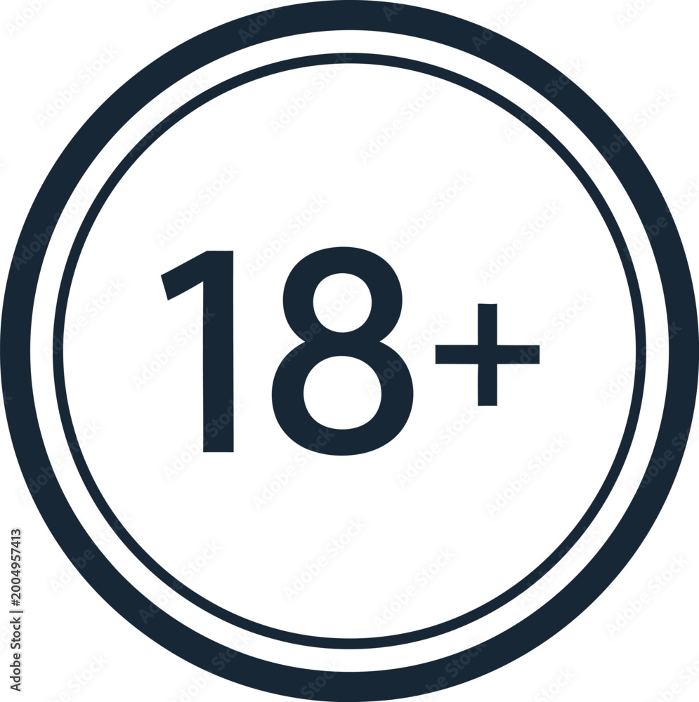 Fototapeta premium Age restriction symbol, 18 plus sign in a circle symbol warning sign black and white
