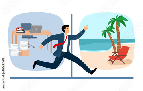 Work and travel. Businessman take annual leave. Employees prepare for vacation.