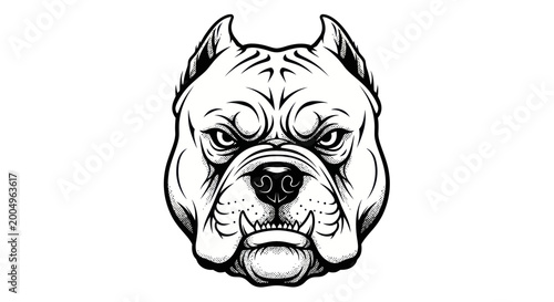 Foto Aggressive Pitbull Dog Head Illustration, Fierce Guard Animal Portrait