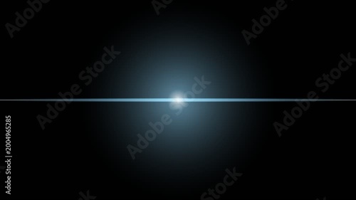 Blue anamorphic lens flare with a bright central glow and horizontal light streak