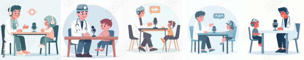Obraz premium vector of a doctor doing a podcast with a small child
