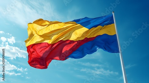 Bright Moldova flag isolated against simple sky background picture