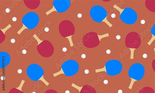 Seamless pattern with table tennis rackets and balls. Ping Pong seamless pattern. Ideal for packaging, wallpapers, textiles, and sport backgrounds