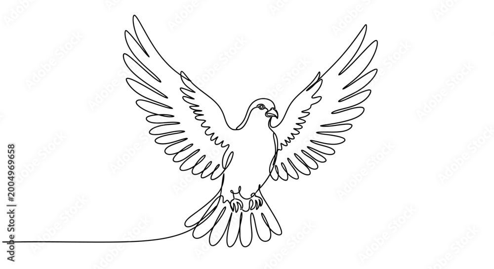Fototapeta premium Single Line Drawing of a Dove in Flight, Symbol of Peace and Freedom