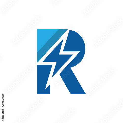 Free Download The image is a logo design of an initial letter R with a flash or lightning icon at the center. The logo looks clean and fresh in blue color combo on a white background. - GFXLoad