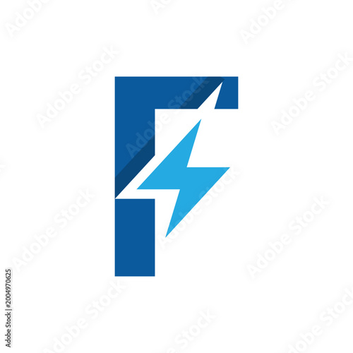 Free Download The image is a logo design of an initial letter F with a flash or lightning icon at the center. The logo looks clean and fresh in blue color combo on a white background. - GFXLoad