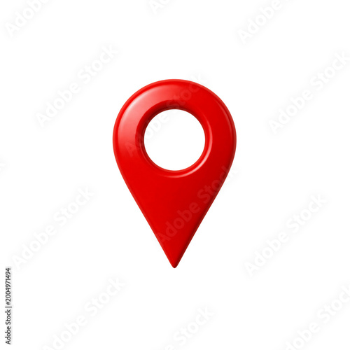 Red location pin icon marker 3D navigation symbol isolated clean object for map and GPS design