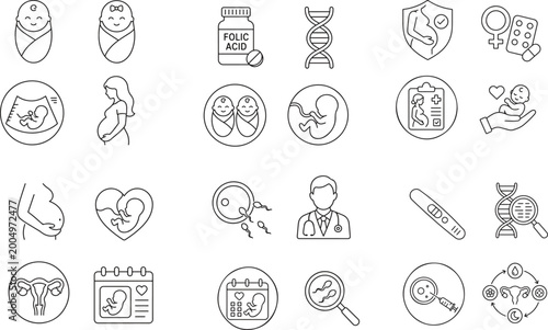 Принти на полотні pregnancy related icon set collection vector related to pregnancy stages Folic a