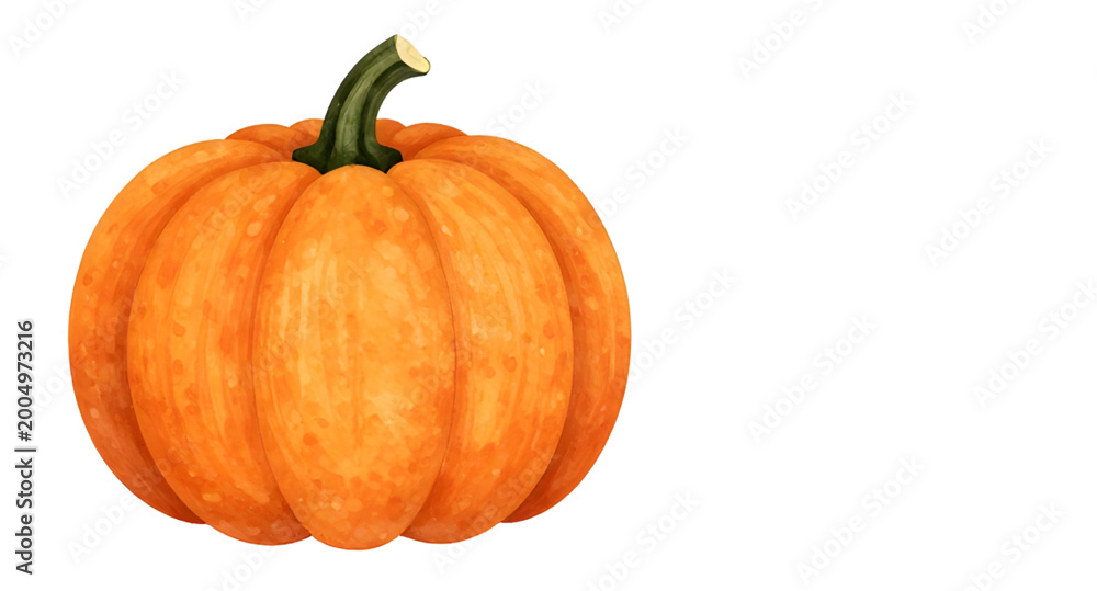 Obraz premium watercolor pumpkin illustration, orange pumpkin art, autumn harvest vegetable, fall season pumpkin, green stem pumpkin, organic farm produce, white background pumpkin, rustic vegetable design, thanksg