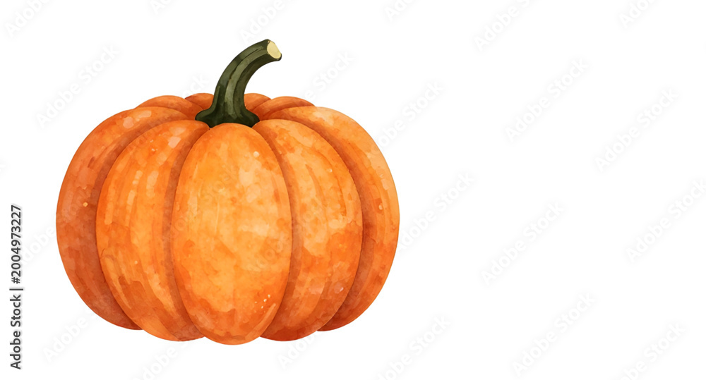 Obraz premium watercolor pumpkin illustration, orange pumpkin art, autumn harvest vegetable, fall season pumpkin, green stem pumpkin, organic farm produce, white background pumpkin, rustic vegetable design, thanksg