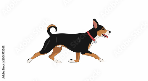 Photos Energetic mixed breed dog running with happy expression, isolated on white backg