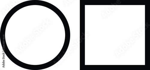 Black circle and black square shapes side by side isolated on white background, Vector, illustration