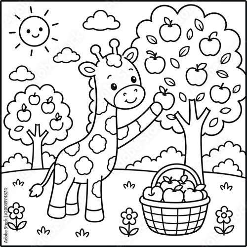 Canvastavla Bold and Easy Giraffe Coloring Page - Cozy Moment Cute Kawaii Wild Animal Minima