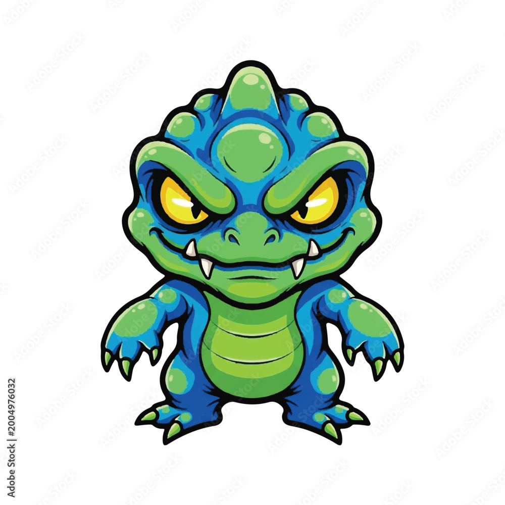 Obraz premium Cartoon Green Monster with Yellow Eyes.