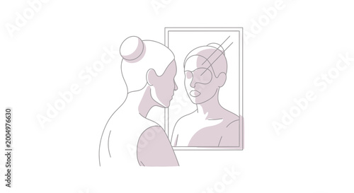 Tableau sur toile Woman looking in mirror, contemplating self, identity crisis, mental health, int