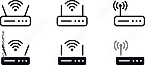 Photos Wireless router icon set connectivity and network communication symbols