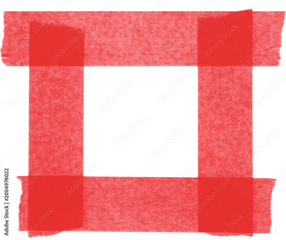 Fototapeta premium Red tape border with square shape isolated on transparent background