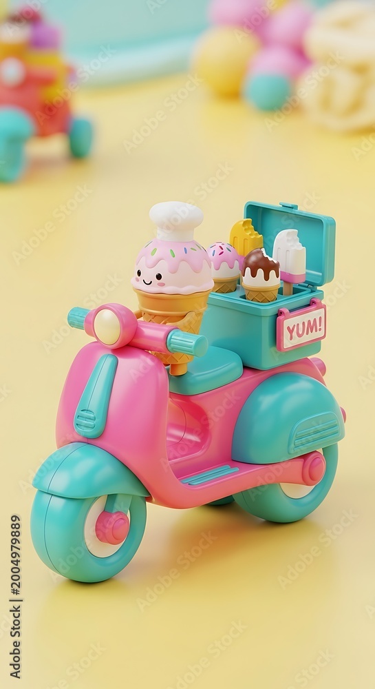 Obraz premium Colorful toy scooter with cartoon characters.