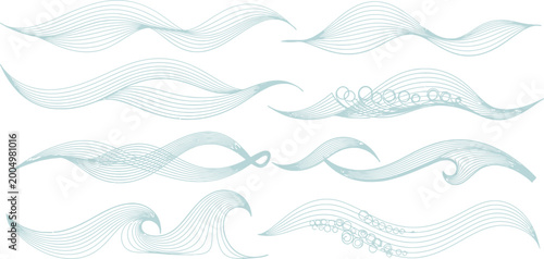 Blue wave silhouettes, ocean waves, wavy lines