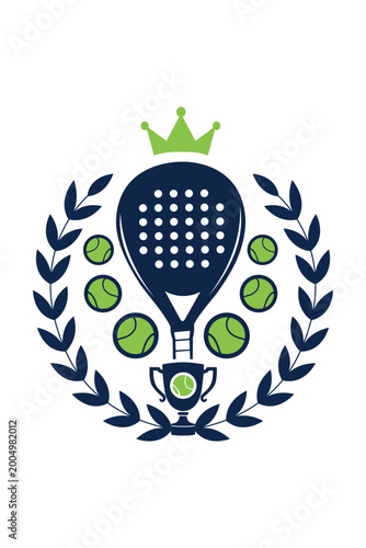 Padel sport logo with crossed rackets and trophy symbolizing victory, competition and achievement