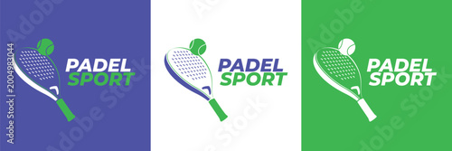 Modern padel sport logo featuring a detailed racket and ball in motion. Clean and bold design with vibrant colors, representing energy, competition, and active lifestyle. Perfect for sports branding.