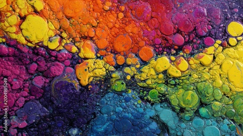 Bright colors mix in a fluid pattern on a surface showcasing vibrant shades and round shapes during an art activity