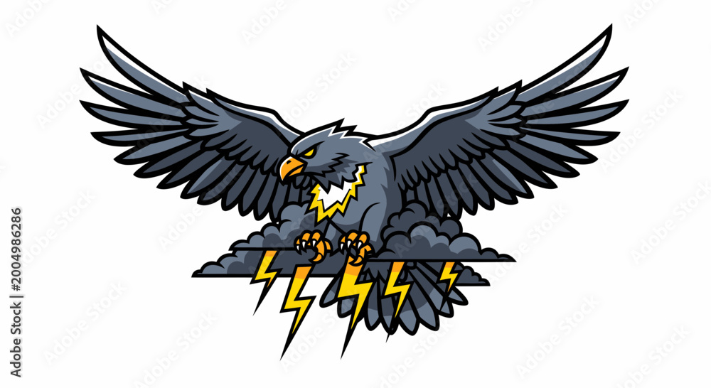 Fototapeta premium Eagle with Lightning Logo or Mascot Illustration, Vector Graphic, Isolated