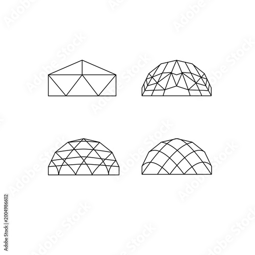 Geodesic Dome Construction Stages Wireframe Vector Set